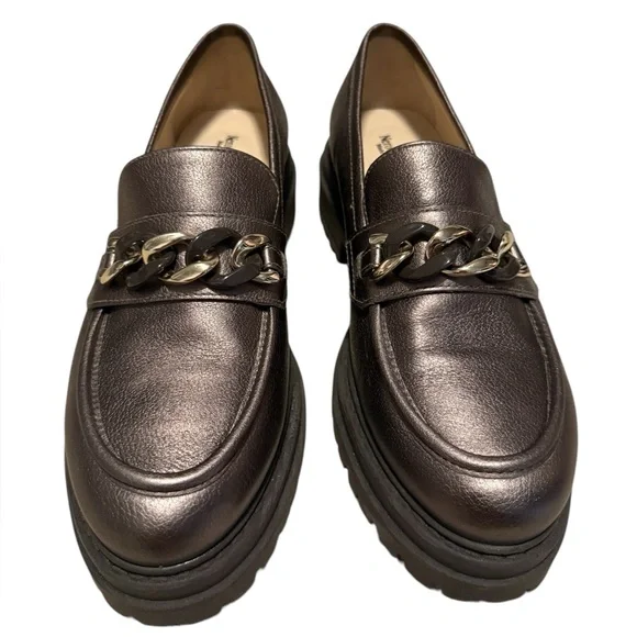 Nero Giardini Metallic Leather Chain Lug-Sole Loafers Size 39 - Picture 5 of 9